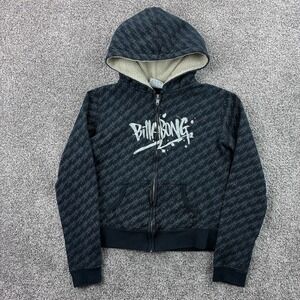 Vintage Y2k Billabong Hoodie Youth Small Black Full Zip Graffiti Logo Surf